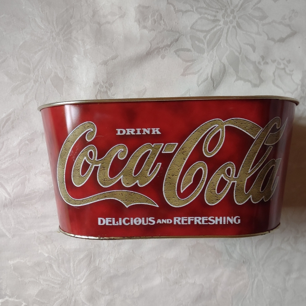Coca-Cola Red and Gold Tin Metallic Decorative Storage Container
